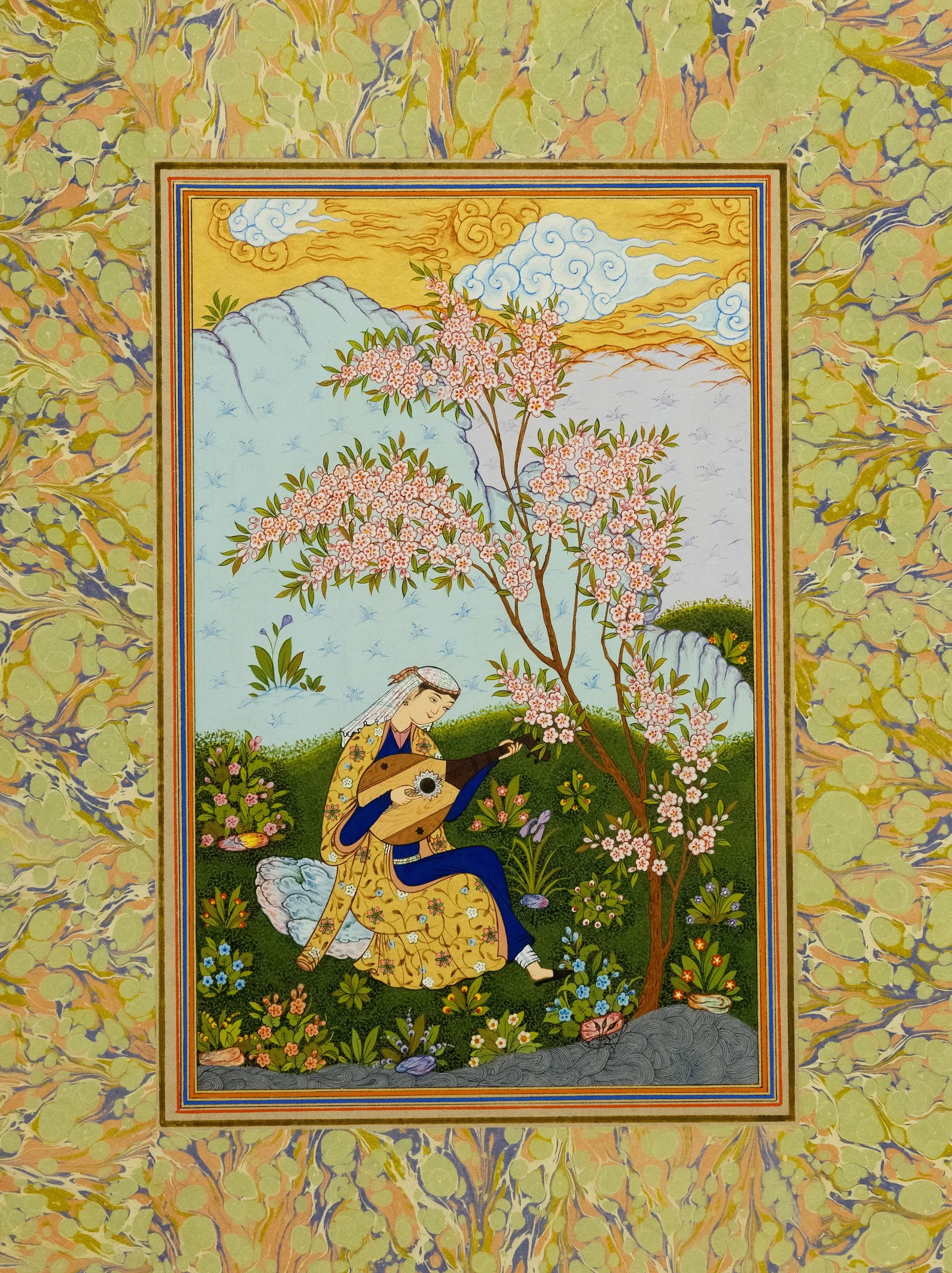 Jeune fille jouant du oud — miniature de Boukhara par Davlat Toshev